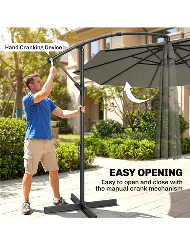 Outsunny 3m Overhanging Cantilever Parasol, with Cross Base - Light Grey