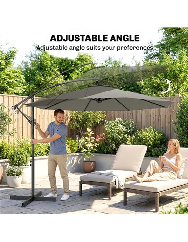 Outsunny 3m Overhanging Cantilever Parasol, with Cross Base - Light Grey