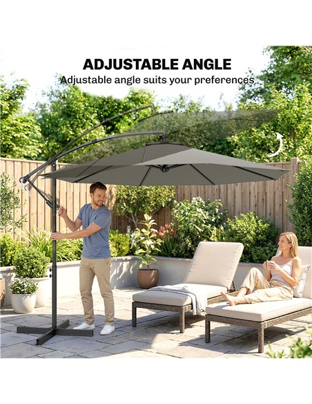 Outsunny 3m Overhanging Cantilever Parasol, with Cross Base - Light Grey - pic 187847 | FastDaddyshop