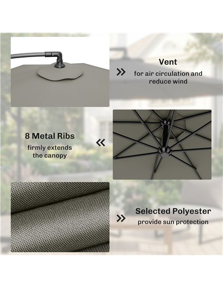 Outsunny 3m Overhanging Cantilever Parasol, with Cross Base - Light Grey - pic 187848 | FastDaddyshop