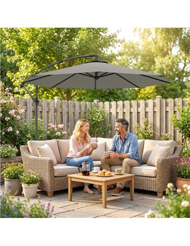Outsunny 3m Overhanging Cantilever Parasol, with Cross Base - Light Grey