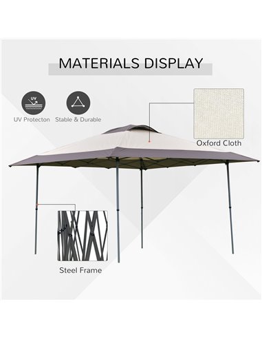 Outsunny 4x4m Pop-up Canopy Gazebo Tent with Roller Bag & Adjustable Legs, Steel Frame, Brown