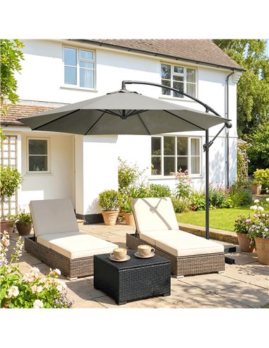 Outsunny 3m Overhanging Cantilever Parasol, with Cross Base - Light Grey