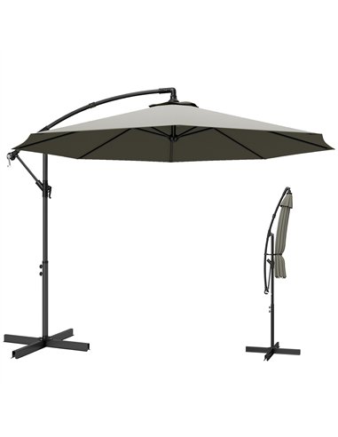 Outsunny 3m Overhanging Cantilever Parasol, with Cross Base - Light Grey