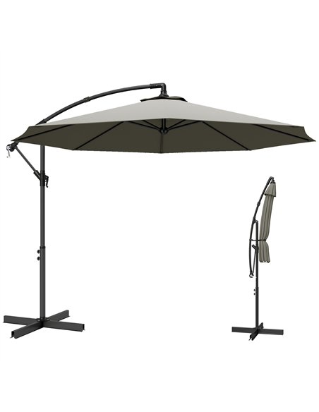 Outsunny 3m Overhanging Cantilever Parasol, with Cross Base - Light Grey - pic 187851 | FastDaddyshop