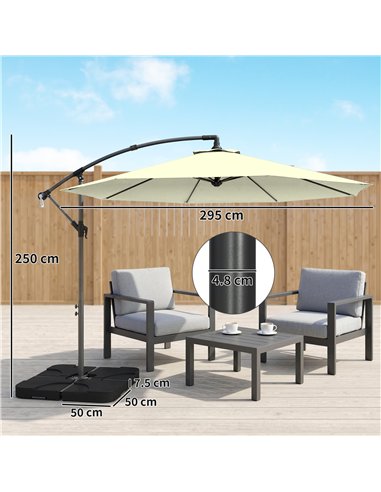 Outsunny 3m Overhanging Parasol, with Base, Weights and Cover - Beige