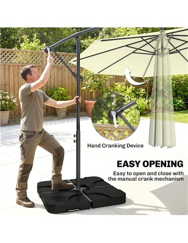 Outsunny 3m Overhanging Parasol, with Base, Weights and Cover - Beige
