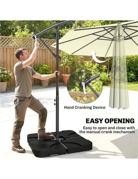 Outsunny 3m Overhanging Parasol, with Base, Weights and Cover - Beige - pic 187855 | FastDaddyshop