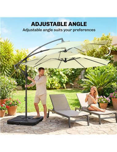 Outsunny 3m Overhanging Parasol, with Base, Weights and Cover - Beige
