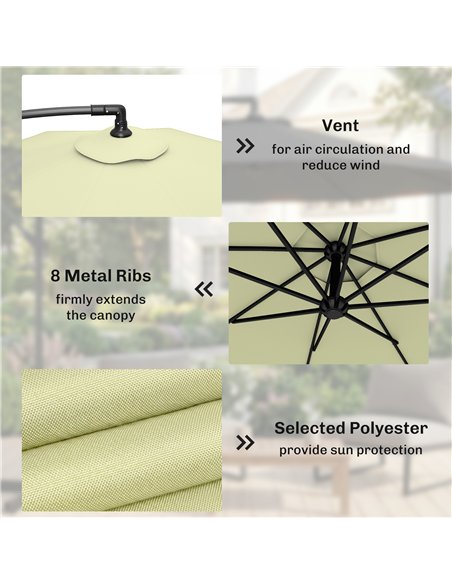 Outsunny 3m Overhanging Parasol, with Base, Weights and Cover - Beige - pic 187857 | FastDaddyshop