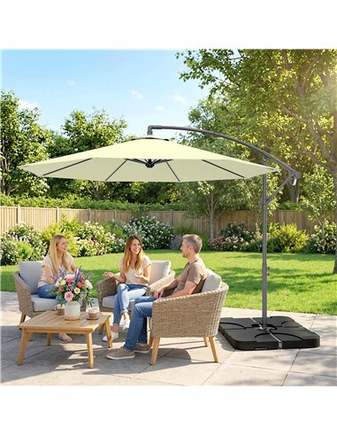 Outsunny 3m Overhanging Parasol, with Base, Weights and Cover - Beige