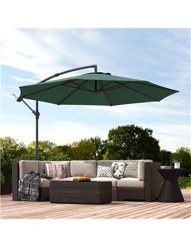 Outsunny 3 m Overhanging Cantilever Parasol, with Cross Base - Dark Green