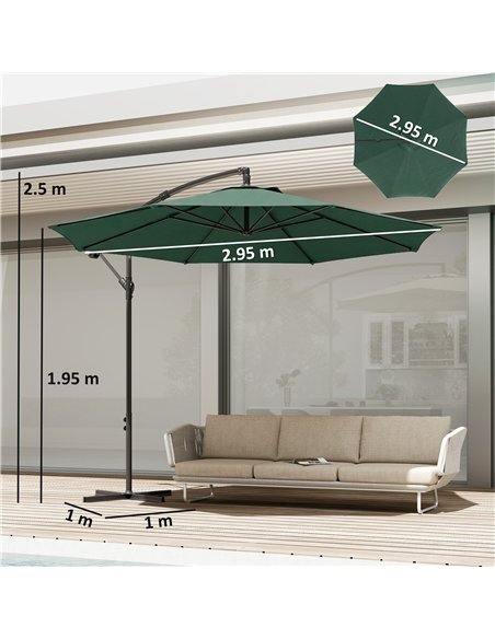 Outsunny 3 m Overhanging Cantilever Parasol, with Cross Base - Dark Green - pic 187863 | FastDaddyshop