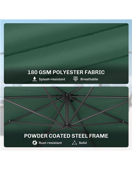 Outsunny 3 m Overhanging Cantilever Parasol, with Cross Base - Dark Green - pic 187865 | FastDaddyshop