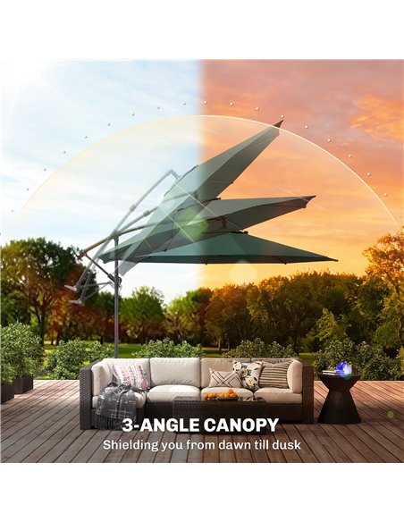 Outsunny 3 m Overhanging Cantilever Parasol, with Cross Base - Dark Green - pic 187866 | FastDaddyshop