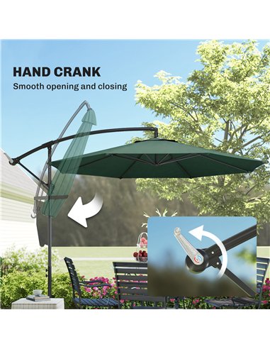 Outsunny 3 m Overhanging Cantilever Parasol, with Cross Base - Dark Green