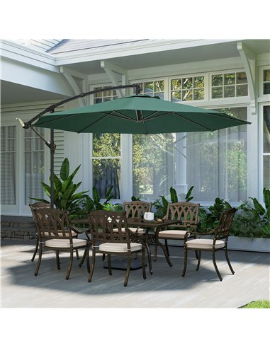 Outsunny 3 m Overhanging Cantilever Parasol, with Cross Base - Dark Green