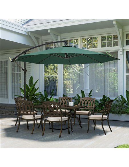 Outsunny 3 m Overhanging Cantilever Parasol, with Cross Base - Dark Green - pic 187868 | FastDaddyshop