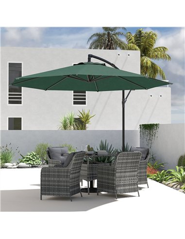 Outsunny 3 m Overhanging Cantilever Parasol, with Cross Base - Dark Green