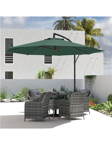 Outsunny 3 m Overhanging Cantilever Parasol, with Cross Base - Dark Green - pic 187869 | FastDaddyshop