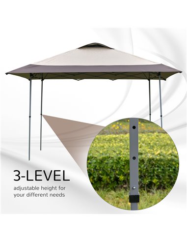 Outsunny 4 x 4m Pop-up Canopy Gazebo Tent with Roller Bag & Adjustable Legs Outdoor Party, Steel Frame, Brown