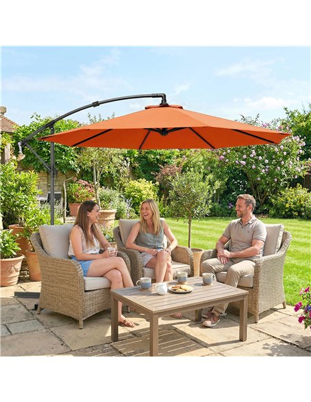 Outsunny 3 m Cantilever Parasol with Cross Base, Offset Outdoor Umbrella with Crank Handle, Hanging Sun Shade, Orange - pic 187871 | FastDaddyshop