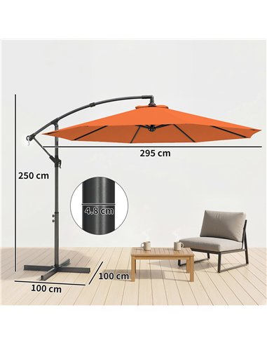 Outsunny 3 m Cantilever Parasol with Cross Base, Offset Outdoor Umbrella with Crank Handle, Hanging Sun Shade, Orange
