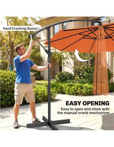 Outsunny 3 m Cantilever Parasol with Cross Base, Offset Outdoor Umbrella with Crank Handle, Hanging Sun Shade, Orange