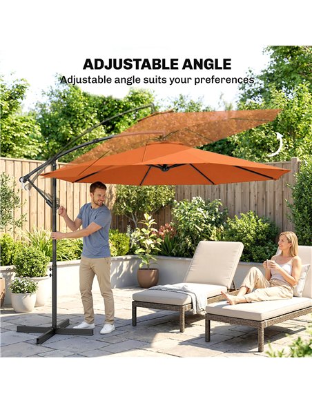 Outsunny 3 m Cantilever Parasol with Cross Base, Offset Outdoor Umbrella with Crank Handle, Hanging Sun Shade, Orange - pic 187874 | FastDaddyshop
