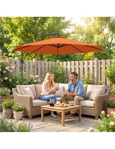 Outsunny 3 m Cantilever Parasol with Cross Base, Offset Outdoor Umbrella with Crank Handle, Hanging Sun Shade, Orange