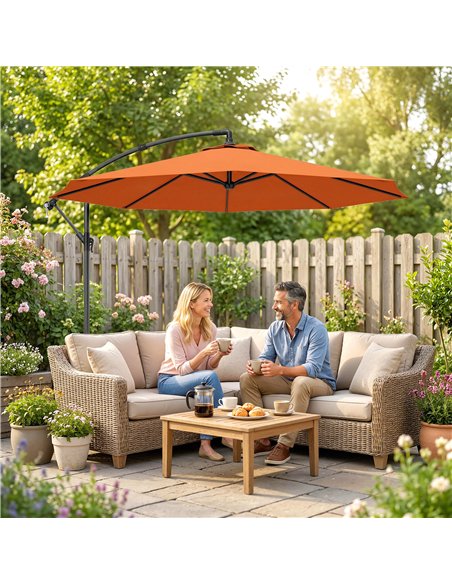 Outsunny 3 m Cantilever Parasol with Cross Base, Offset Outdoor Umbrella with Crank Handle, Hanging Sun Shade, Orange - pic 187877 | FastDaddyshop