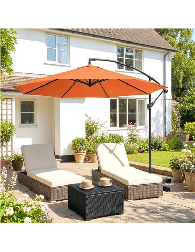 Outsunny 3 m Cantilever Parasol with Cross Base, Offset Outdoor Umbrella with Crank Handle, Hanging Sun Shade, Orange