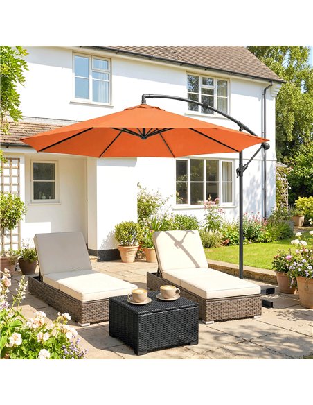 Outsunny 3 m Cantilever Parasol with Cross Base, Offset Outdoor Umbrella with Crank Handle, Hanging Sun Shade, Orange - pic 187878 | FastDaddyshop