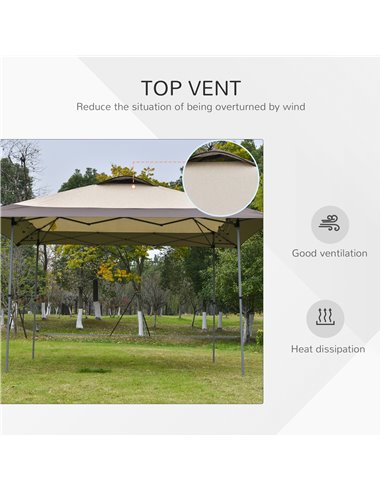 Outsunny 4 x 4m Pop-up Canopy Gazebo Tent with Roller Bag & Adjustable Legs Outdoor Party, Steel Frame, Brown