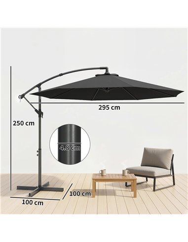 Outsunny 3m Overhanging Cantilever Parasol, with Cross Base - Black