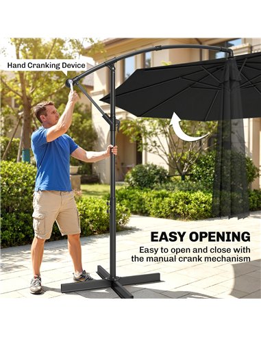 Outsunny 3m Overhanging Cantilever Parasol, with Cross Base - Black