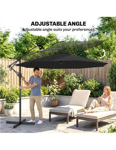 Outsunny 3m Overhanging Cantilever Parasol, with Cross Base - Black