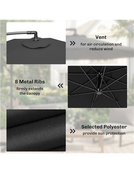 Outsunny 3m Overhanging Cantilever Parasol, with Cross Base - Black - pic 187884 | FastDaddyshop