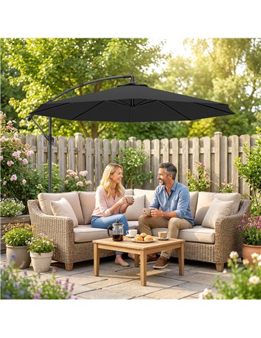 Outsunny 3m Overhanging Cantilever Parasol, with Cross Base - Black