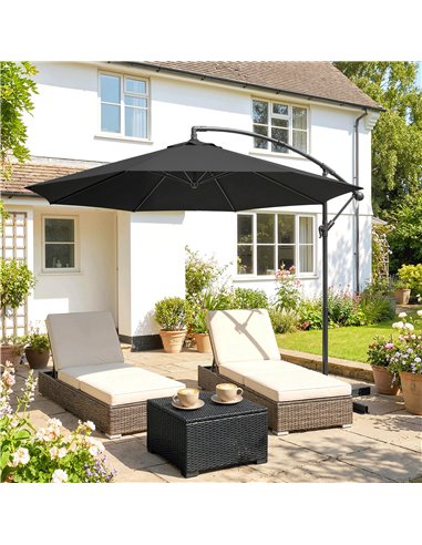 Outsunny 3m Overhanging Cantilever Parasol, with Cross Base - Black