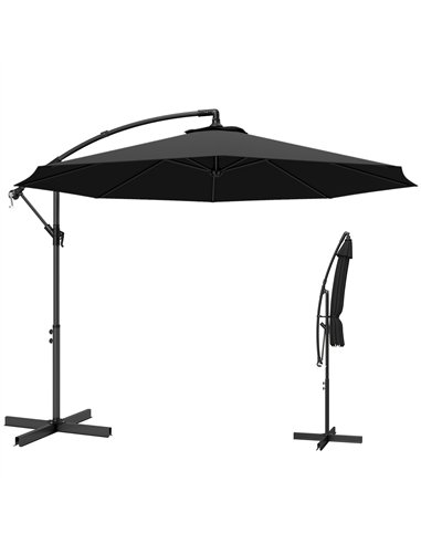 Outsunny 3m Overhanging Cantilever Parasol, with Cross Base - Black