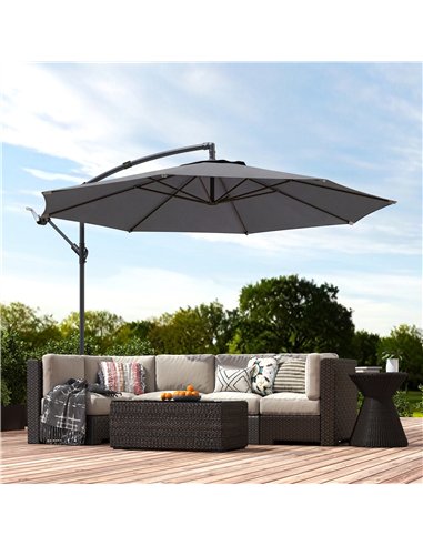 Outsunny 3 m Overhanging Cantilever Parasol, with Cross Base - Grey