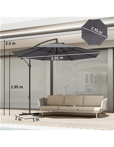 Outsunny 3 m Overhanging Cantilever Parasol, with Cross Base - Grey