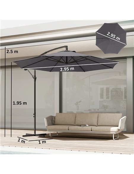 Outsunny 3 m Overhanging Cantilever Parasol, with Cross Base - Grey - pic 187890 | FastDaddyshop