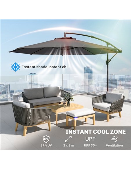 Outsunny 3 m Overhanging Cantilever Parasol, with Cross Base - Grey - pic 187891 | FastDaddyshop