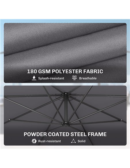Outsunny 3 m Overhanging Cantilever Parasol, with Cross Base - Grey - pic 187892 | FastDaddyshop