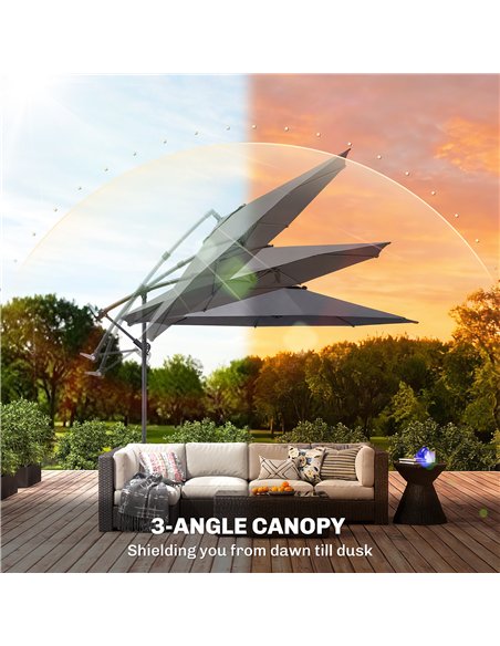 Outsunny 3 m Overhanging Cantilever Parasol, with Cross Base - Grey - pic 187893 | FastDaddyshop