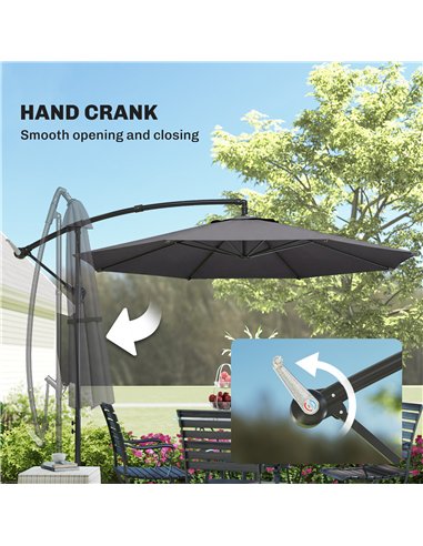 Outsunny 3 m Overhanging Cantilever Parasol, with Cross Base - Grey