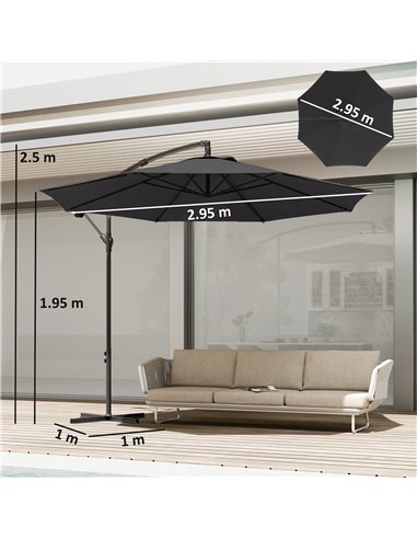 Outsunny 3 m Overhanging Cantilever Parasol, with Cross Base - Black