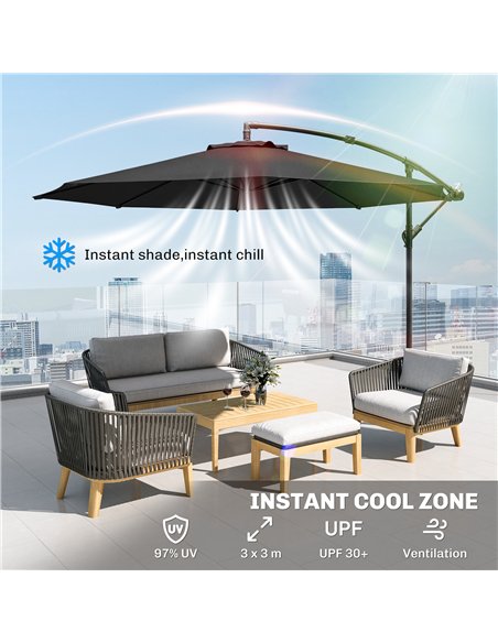 Outsunny 3 m Overhanging Cantilever Parasol, with Cross Base - Black - pic 187900 | FastDaddyshop